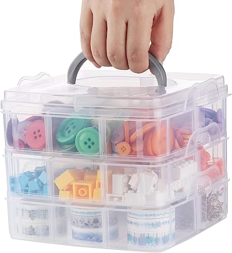 ilauke Sortier Aufbewahrungsbox Sortierbox mit Tragegriff,3 x 6 Fächern Stöckige Aufbewahrungsbox Plastik Transparent Stapelbar für Die Organisation von Nähfäden,Spulen,Perlen,Schmuck,Spielzeug von ilauke