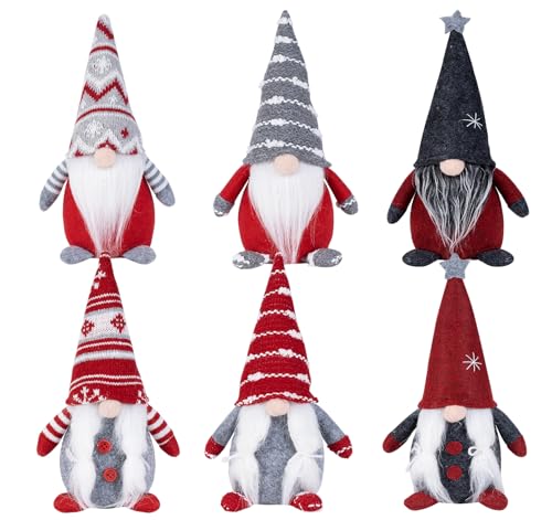 ilauke Weihnachtswichtel Figuren 6er Set Weihnachtsdeko Wichtel Weihnachten Deko Wichtel Zubehör Dekoration Christmas für Home Küche - Rot & Grau von ilauke