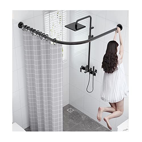 Duschvorhangstange, L Form Winkelstange Duschvorhang Badewanne Ohne Bohren, Teleskopstange Duschvorhang Ecke Edelstahl Stange Für Umkleidekabine(Size:70-95×70-95 cm,Color:Schwarz) von ilbcavne