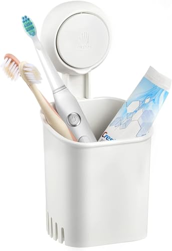 ilikable Zahnbürstenhalter OHNE Bohren mit stark Saugnapf Haken, 1000 Mal Wiederverwertbar Aufbewahrung Zahnputzbecher, Max 5 KG Zahnbürste Organizer Weiß von ilikable
