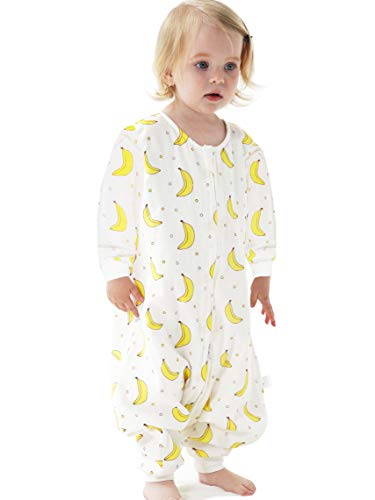 ililmmoe Original Gaze 100% Baumwollschlafsack mit Beinen, Baby kann Decke, Langarm, Frühling und Herbst Stil tragen, Tog1.0 1-4 Jahre (Banane, M(80-95CM)) von ililmmoe