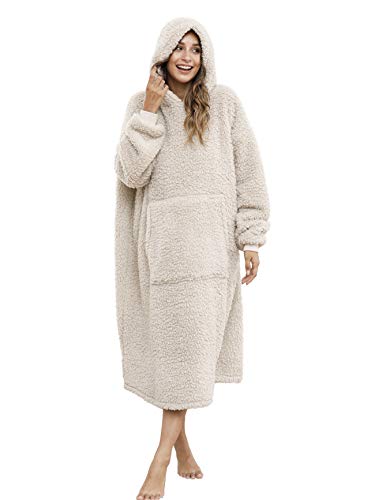 ililmmoe Sherpa tragbare Decke Übergroße Hoodie Sweatshirt TV Decke mit Langen Ärmeln und Tasche-Beige One Size ililmmoe Sherpa tragbare Decke Übergroße Hoodie Sweatshirt TV Decke mit Langen Ärmeln und Tasche-Beige One Size von ililmmoe