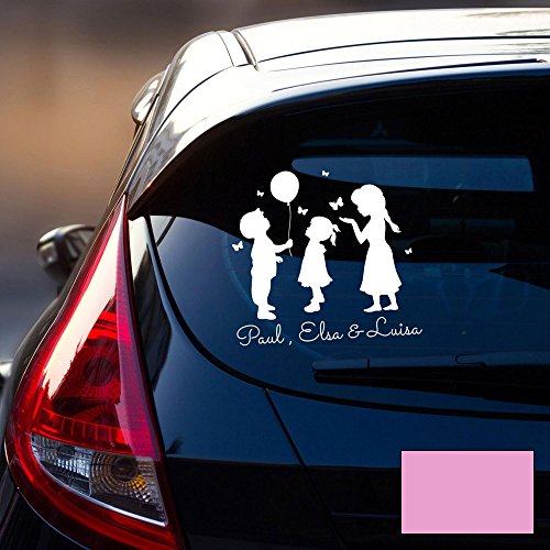 Autotattoo 3 Kinder Autoaufkleber Familie Sticker Heckscheibe Junge & Mädchen Luftballon & Wunschnamen M2197 - ausgewählte Farbe: *flieder* ausgewählte Größe: *S - 25cm breit x 25cm hoch* von ilka parey wandtattoo-welt