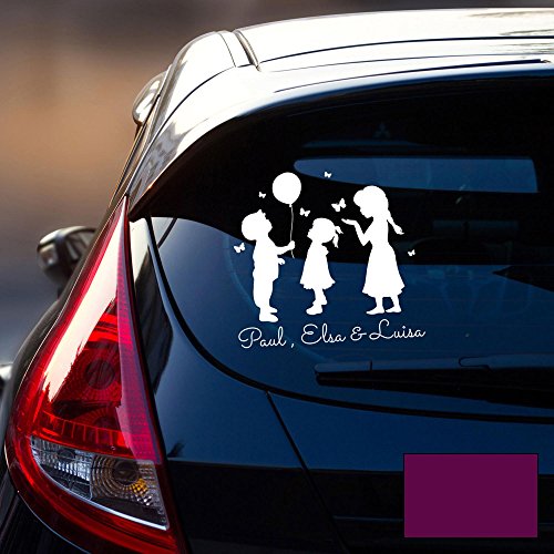 Autotattoo 3 Kinder Autoaufkleber Familie Sticker Heckscheibe Junge & Mädchen Luftballon & Wunschnamen M2197 - ausgewählte Farbe: *lila* ausgewählte Größe: *M - 30cm breit x 30cm hoch* von ilka parey wandtattoo-welt