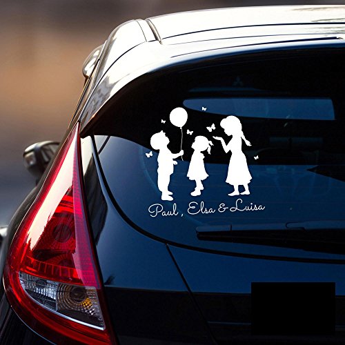 Autotattoo 3 Kinder Autoaufkleber Familie Sticker Heckscheibe Junge & Mädchen Luftballon & Wunschnamen M2197 - ausgewählte Farbe: *silber* ausgewählte Größe: *S - 25cm breit x 25cm hoch* von ilka parey wandtattoo-welt