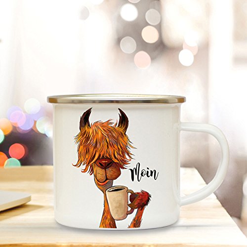 ilka parey wandtattoo-welt Emaille Tasse Becher mit NO Drama Lama Kaffeebecher Camping Becher & Spruch Moin eb48 von ilka parey wandtattoo-welt