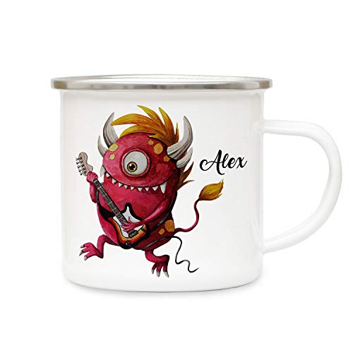 Emaillebecher Becher Tasse Camping Monster Rocker E-Gitarre & Wunschname Name Kaffeetasse Geschenk eb393 - ausgewählte Farbe: *bunt* ausgewählte Größe: 1. Monster E-Gitarre* von ilka parey wandtattoo-welt