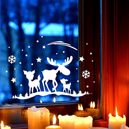 ilka parey wandtattoo-welt Fensterbild Elch & Rehe Fensterdeko Fensterbilder Winter + Sterne & Schneeflocken selbstklebend für Kinder M2261 von ilka parey wandtattoo-welt