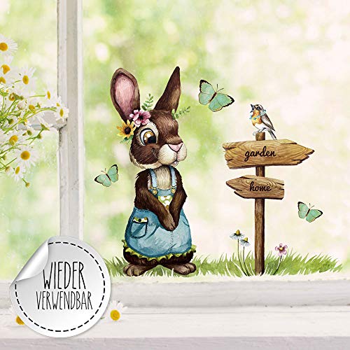 Fensterbild Hase Häschen Wegweiser Schild Schmetterlinge wiederverwendbar Fensterdeko Fensterbilder Frühling Deko bf119 - ausgewählte Größe: *3. Hase Wegweiser Schild* von ilka parey wandtattoo-welt
