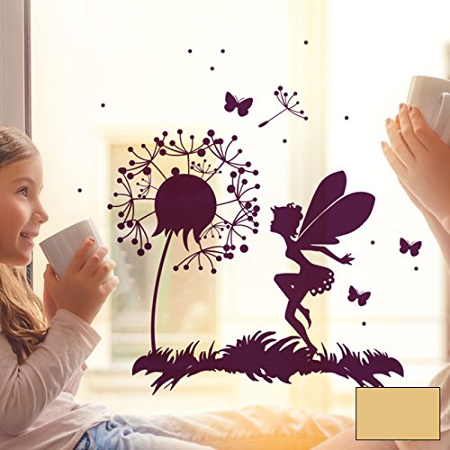 Fensterbild Wandtattoo Pusteblume Fee Schmetterlinge & Punkte Fensteraufkleber Fenstersticker M2093 - ausgewählte Farbe: *Creme* ausgewählte Größe: *L - 40cm breit x 40cm hoch* von ilka parey wandtattoo-welt