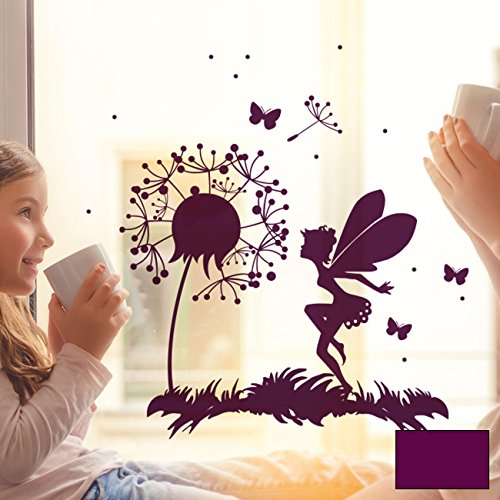 Fensterbild Wandtattoo Pusteblume Fee Schmetterlinge & Punkte Fensteraufkleber Fenstersticker M2093 - ausgewählte Farbe: *lila* ausgewählte Größe: *M - 32cm breit x 32cm hoch* von ilka parey wandtattoo-welt