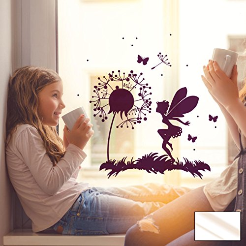 Fensterbild Wandtattoo Pusteblume Fee Schmetterlinge & Punkte Fensteraufkleber Fenstersticker M2093 - ausgewählte Farbe: *milchglas* ausgewählte Größe: *L - 40cm breit x 40cm hoch* von ilka parey wandtattoo-welt