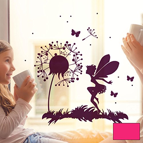 Fensterbild Wandtattoo Pusteblume Fee Schmetterlinge & Punkte Fensteraufkleber Fenstersticker M2093 - ausgewählte Farbe: *pink* ausgewählte Größe: *M - 32cm breit x 32cm hoch* von ilka parey wandtattoo-welt