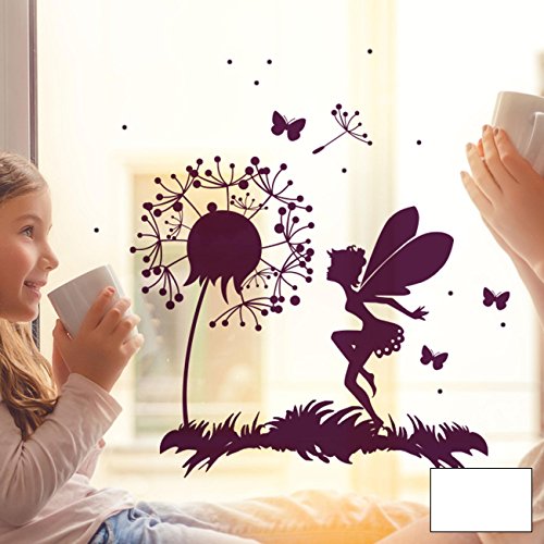 Fensterbild Wandtattoo Pusteblume Fee Schmetterlinge & Punkte Fensteraufkleber Fenstersticker M2093 - ausgewählte Farbe: *weiß* ausgewählte Größe: *XXL - 70cm breit x 70cm hoch* von ilka parey wandtattoo-welt