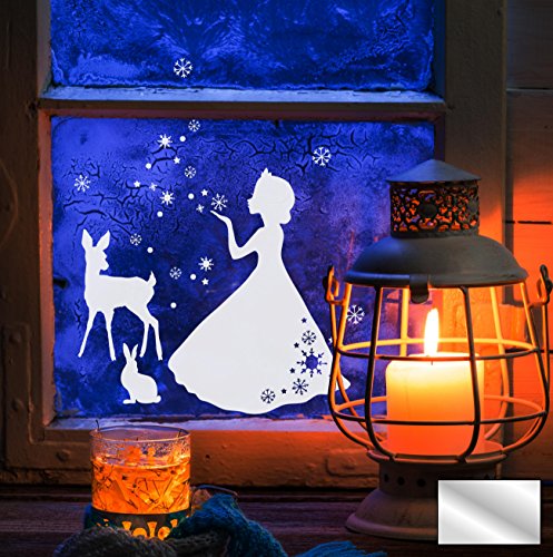 Fensterbild Wandtattoo Schneekönigin REH Hase Schnee Sterne M1676 - ausgewählte Farbe: *Silber* - ausgewählte Größe: *L - Maße Siehe Beschreibung* von ilka parey wandtattoo-welt