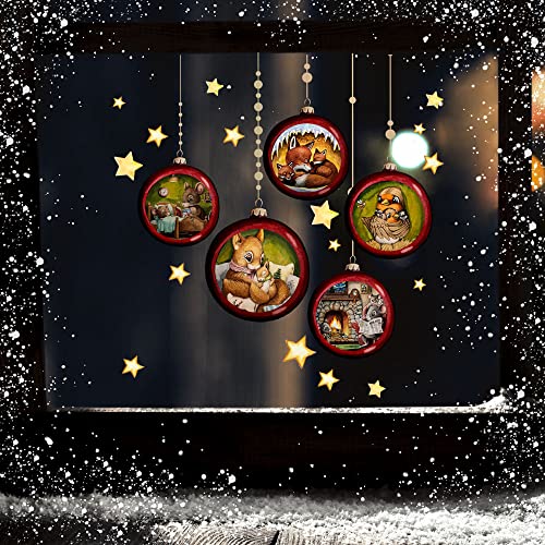 Fensterbild Weihnachtsdeko Weihnachten 5 Kugeln Weihnachtskugeln mit Tiere Sterne wiederverwendbar Winter Fensterbilder Kinder Zimmer bf184_Set - ausgewählte Größe: *Fensterbild Weihnachts-Set 2* von ilka parey wandtattoo-welt