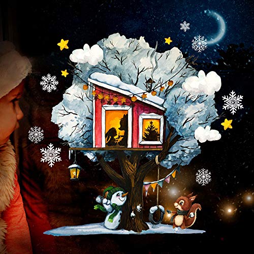 Fensterbild Weihnachtsdeko Weihnachten Baum Baumhaus Schnee Schneemann wiederverwendbar Fensterdeko Winter Fensterbilder Kinder bf142 - ausgewählte Größe: *1. Schneebaumhaus* von ilka parey wandtattoo-welt