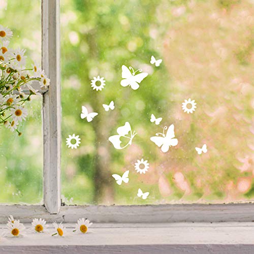 Fensterbilder Fensterbild Hase Reh Blumen Schmetterlinge wiederverwendbar Frühling Frühlingsdeko Ostern Fensterdeko M2455 - ausgewählte Farbe: *weiß* ausgewählte Größe: *6. Schmetterlinge & Blumen* von ilka parey wandtattoo-welt
