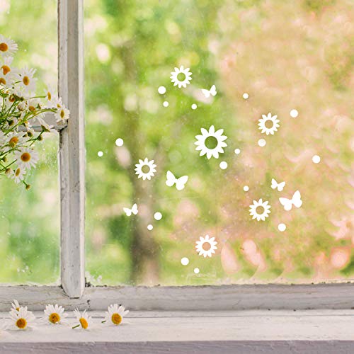 Fensterbilder Fensterbild Hase Reh Blumen Schmetterlinge wiederverwendbar Frühling Frühlingsdeko Ostern Fensterdeko M2458 - ausgewählte Farbe: *weiß* ausgewählte Größe: 9. Blumen & Schmetterlinge* von ilka parey wandtattoo-welt