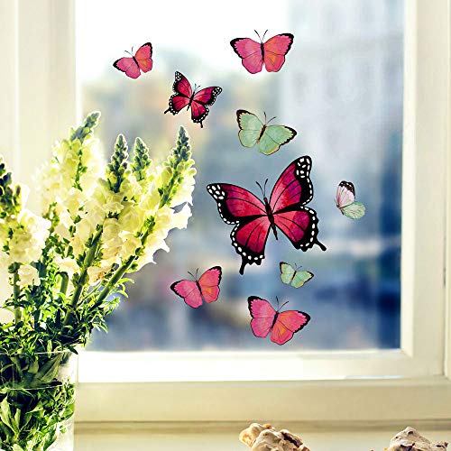 Fensterbilder Fensterbild Schmetterlinge rosa pink grün wiederverwendbar Frühling Frühlingsdeko Fensterdeko bf53 - ausgewählte Farbe: *bunt* ausgewählte Größe: *4. Schmetterlinge rosa pink grün* von ilka parey wandtattoo-welt