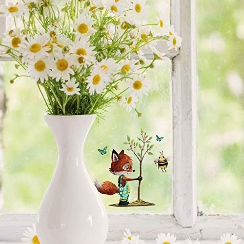 Mini-Fensterbilder Fensterbild Ostern Fuchs Reh Hase Pusteblume wiederverwendbar Fensterdeko bf31mini - ausgewählte Farbe: *bunt* ausgewählte Größe: *9. Fuchs pflanzt Baum* von ilka parey wandtattoo-welt