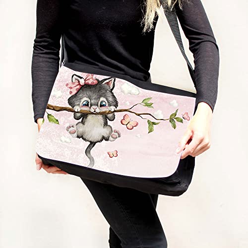 Schultertasche Schultasche Tasche Umhängetasche Federtasche Federmappe Katze Kätzchen auf Ast Schmetterlinge Wunschname Geschenk Bundle41 tsu99 fm243 - ausgewählte Größe: *Federmappe* von ilka parey wandtattoo-welt