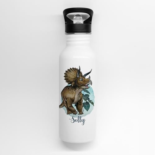 Trinkflasche Edelstahl Trinkbecher Dino Dinos Dinosaurier T-Rex Triceratops & Wunschnamen personalisiert Silikonmundstück & Strohhalm trk10 trk11 trk12 - ausgewählte Größe: *Trinkflasche mit 400ml* von ilka parey wandtattoo-welt