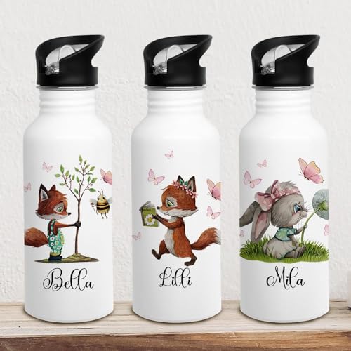 Trinkflasche Edelstahl Trinkbecher Tiere Reh Eule Elefant Fuchs Hase & Wunschnamen Silikonmundstück Strohhalm trk28 trk29 trk30 trk31 trk32 trk33 - ausgewählte Größe: *Trinkflasche mit 400ml* von ilka parey wandtattoo-welt