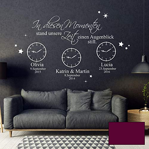 Wandtattoo In diesen Momenten Stand unsere Zeit einen Augenblick still mit Wunschdaten M2443 - ausgewählte Farbe: *Beere* ausgewählte Größe: *L - 76cm hoch x 120cm breit* von ilka parey wandtattoo-welt