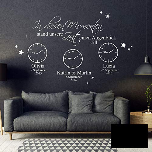 Wandtattoo In diesen Momenten Stand unsere Zeit einen Augenblick still mit Wunschdaten M2443 - ausgewählte Farbe: *schwarz* ausgewählte Größe: *L - 76cm hoch x 120cm breit* von ilka parey wandtattoo-welt