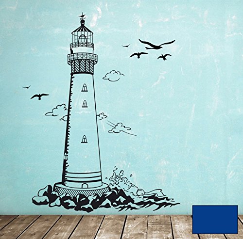 Wandtattoo Wandaufkleber Leuchtturm Lighthouse Meer maritim M1465 - ausgewählte Farbe: *Blau* ausgewählte Größe:*L 72cm breit x 100cm hoch von ilka parey wandtattoo-welt