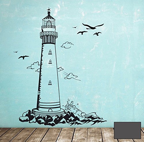 Wandtattoo Wandaufkleber Leuchtturm Lighthouse Meer maritim M1465 - ausgewählte Farbe: *Dunkelgrau* ausgewählte Größe:*L 72cm breit x 100cm hoch von ilka parey wandtattoo-welt