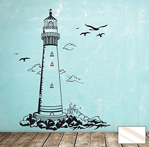 Wandtattoo Wandaufkleber Leuchtturm Lighthouse Meer maritim M1465 - ausgewählte Farbe: *Milchglas* ausgewählte Größe:*XL 100cm breit x 132cm hoch von ilka parey wandtattoo-welt