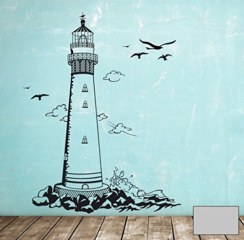 Wandtattoo Wandaufkleber Leuchtturm Lighthouse Meer maritim M1465 - ausgewählte Farbe: *Mittelgrau* ausgewählte Größe:*L 72cm breit x 100cm hoch von ilka parey wandtattoo-welt