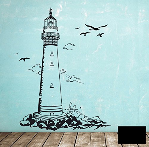 Wandtattoo Wandaufkleber Leuchtturm Lighthouse Meer maritim M1465 - ausgewählte Farbe: *Schwarz* ausgewählte Größe:*L 72cm breit x 100cm hoch von ilka parey wandtattoo-welt