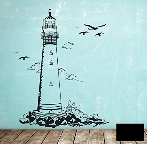 Wandtattoo Wandaufkleber Leuchtturm Lighthouse Meer maritim M1465 - ausgewählte Farbe: *Schwarz* ausgewählte Größe:*XL 100cm breit x 132cm hoch von ilka parey wandtattoo-welt