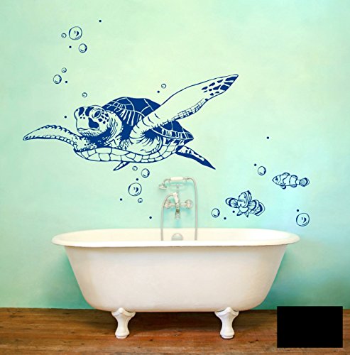 Wandtattoo Wandaufkleber Meeresschildkröte Schildkröte Lotti mit Fischen und Bubbles M1533 - ausgewählte Farbe: *Schwarz* - ausgewählte Größe: XXL 140cm breit x 62cm hoch von ilka parey wandtattoo-welt