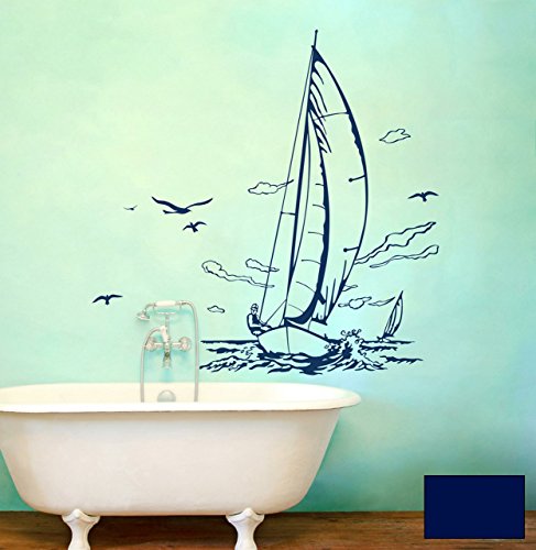 Wandtattoo Wandaufkleber Segler Segelboot Meer Sailor Schiff M1507 - ausgewählte Farbe: *Dunkelblau* ausgewählte Größe:*S 57cm breit x 80cm hoch von ilka parey wandtattoo-welt