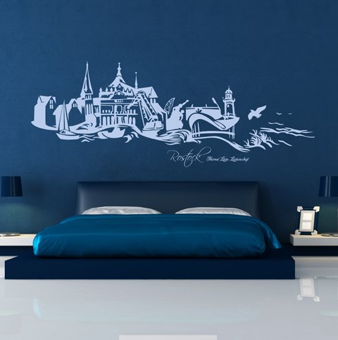 Wandtattoo Wandaufkleber Skyline Rostock M1070 (L 37cm x 100cm) von ilka parey wandtattoo-welt