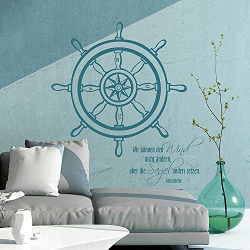 Wandtattoo Wandaufkleber Steuerrad Meer Wind Spruch Zitat von Aristoteles M1485 - ausgewählte Farbe: *Blau* ausgewählte Größe:*M 60cm breit x 70cm hoch von ilka parey wandtattoo-welt