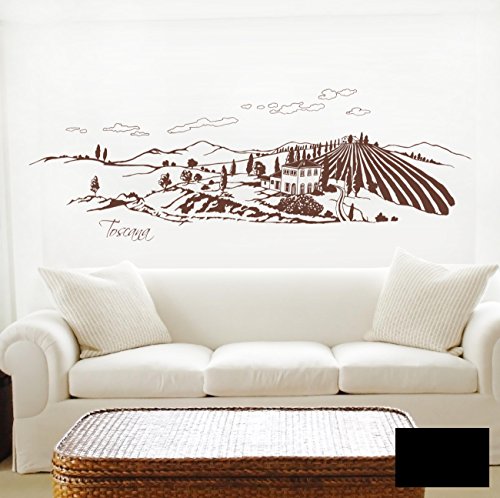 Wandtattoo Wandaufkleber Toscana Toskana Landschaft Italien 1606 - ausgewählte Farbe: *Schwarz* - ausgewählte Größe: *XXL - 140cm breit x 44cm hoch* von ilka parey wandtattoo-welt