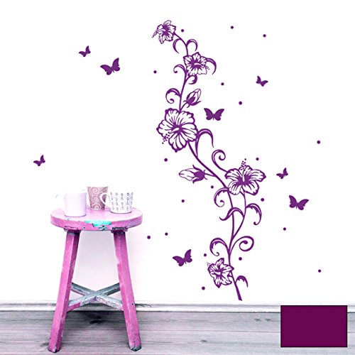 Wandtattoo Wandaufkleber Wandsticker Wandbild Aufkleber Sticker Blumenranke Hibiskus Hawaiiblumen M1804 ausgewählte Farbe: *lila* ausgewählte Größe: *L - 38cm breit x 100cm hoch* von ilka parey wandtattoo-welt