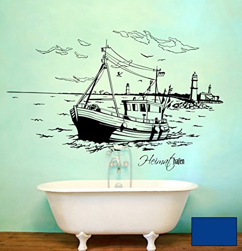 Wandtattoo Wandaufkleber Warnemünde Leuchtturm maritim M1487 - ausgewählte Farbe: *Blau* ausgewählte Größe:*S 80cm breit x 46cm hoch von ilka parey wandtattoo-welt