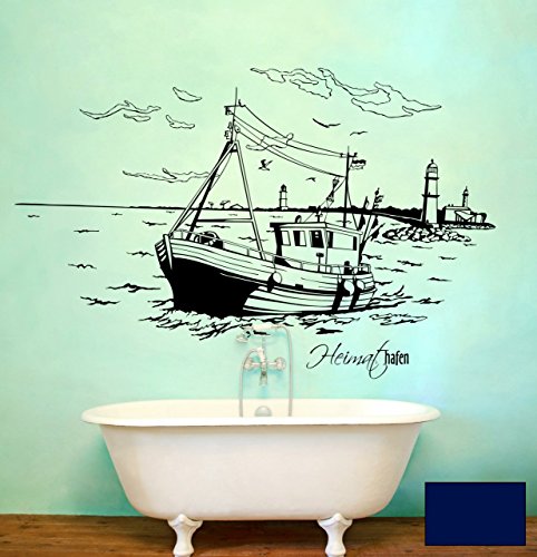 Wandtattoo Wandaufkleber Warnemünde Leuchtturm maritim M1487 - ausgewählte Farbe: *Dunkelblau* ausgewählte Größe:*L 120cm breit x 68cm hoch von ilka parey wandtattoo-welt