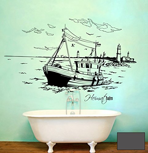 Wandtattoo Wandaufkleber Warnemünde Leuchtturm maritim M1487 - ausgewählte Farbe: *Dunkelgrau* ausgewählte Größe:*S 80cm breit x 46cm hoch von ilka parey wandtattoo-welt