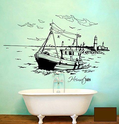 Wandtattoo Wandaufkleber Warnemünde Leuchtturm maritim M1487 - ausgewählte Farbe: *Schokobraun* ausgewählte Größe:*M 100cm breit x 55cm hoch von ilka parey wandtattoo-welt