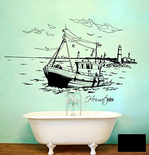 Wandtattoo Wandaufkleber Warnemünde Leuchtturm maritim M1487 - ausgewählte Farbe: *Schwarz* ausgewählte Größe:*S 80cm breit x 46cm hoch von ilka parey wandtattoo-welt