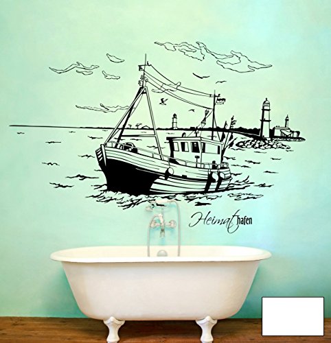 Wandtattoo Wandaufkleber Warnemünde Leuchtturm maritim M1487 - ausgewählte Farbe: *Weiß* ausgewählte Größe:*S 80cm breit x 46cm hoch von ilka parey wandtattoo-welt