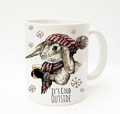 Ilk parey wandtattoo-Welt® Becher Tasse Kaffeetasse Kaffeebecher Cup Mug Kaninchen Hase Häschen Winter Schneeflocken Eiskristalle mit Spruch It's Cold Outside ts195 von ilka parey wandtattoo-welt