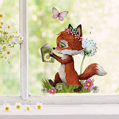 ilka parey Fensterbild Frühling Fuchs mit Buch - Fensterbilder Frühling selbstklebend - Fensterdeko Frühling wiederverwendbar - Ihre eigene Frühlingsgeschichte in jedem Fenster (bf35) von ilka parey wandtattoo-welt